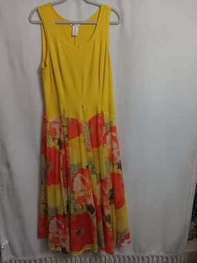 Sleeveless Yellow Floral Maxi Dress with Orange Bloom Print